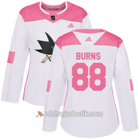 Dame Ishockey San Jose Sharks Tröja Brent Burns 88 Adidas 2017-2018 Vit Rosa Fashion Authentic